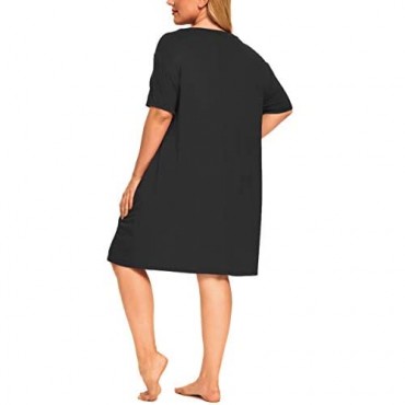 Plus Size Nightgowns Women Cute Graphic Sleepwear Night Gown Dresses Sleep Shirts Pockets