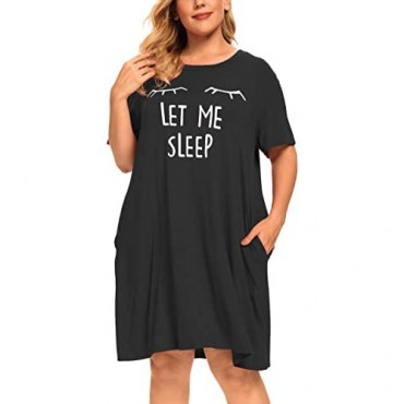 Plus Size Nightgowns Women Cute Graphic Sleepwear Night Gown Dresses Sleep Shirts Pockets