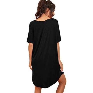 PrinStory Womens Nightshirts Short Sleeve Nightgown Soft Sleepwear Round Neck Casual Loungewear