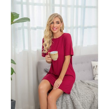 PrinStory Womens Nightshirts Short Sleeve Nightgown Soft Sleepwear Round Neck Casual Loungewear