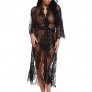 RSLOVE Women Lace Long Kimono Robe Sexy Babydoll Lingerie Eyelash Nightgown Cover Up Dress with Satin Belt