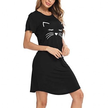 SWOMOG Women's Nightgown Short Sleeve Sleep Shirt Cute Print Nightdress Soft Comfy Modal Sleepwear