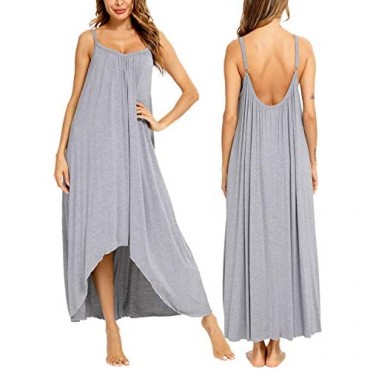 SWOMOG Women’s Sleeveless Long Nightgowns Full Slips Sleepwear Adjustable Spaghetti Strap Modal Nightdress