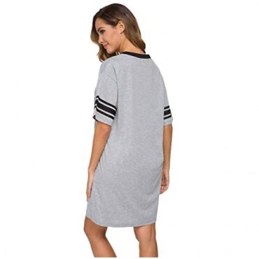 Vslarh Women's Nightgown Cotton Sleep Shirt V Neck Nightshirts Short Sleeve Loose Comfy Pajamas Dress Casual Sleepwear