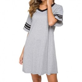 Vslarh Women's Nightgown  Cotton Sleep Shirt V Neck Nightshirts Short Sleeve Loose Comfy Pajamas Dress Casual Sleepwear
