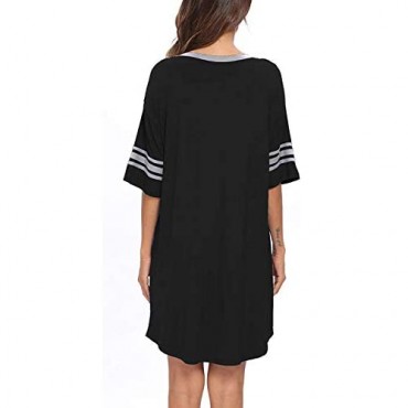 Women's Nightgown Short Sleeve Cotton Novelty Sleep Shirts V Neck Oversized Loose Nightshirts Cute Printed Nightdress