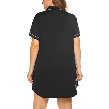 Womens Plus Size Sleep Shirt Short Sleeves Pajama Button Down Top Nightgown Boyfriend Night Shirt Sleepwear（16W-24W）