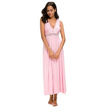 Womens Sleepwear Lace Lingerie Chemises V Neck Nightgown Long Sexy Sleep Dress Sleeveless Lace for Women Elegant