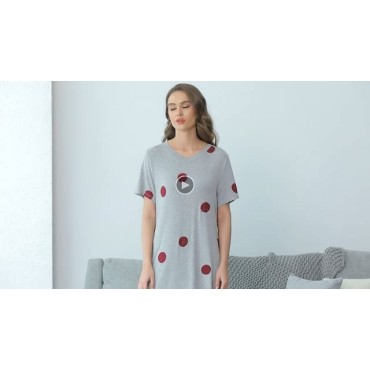 YYA Womens Short Sleeve Sleep Shirt V-Neck Comfy Nightgowns Side Slit Nightshirt S-3XL
