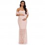 ZIUMUDY Women's Off Shoulder Ruffle Sleeve Lace Mermaid Maternity Baby Shower Gown Maxi Photography Dress