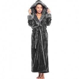 Alexander Del Rossa Women's Warm Fleece Robe with Hood Long Faux Fur Plush Bathrobe