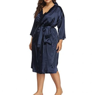 Allegrace Women's Plus Size Robes Silky Satin Long Kimino Bridesmaids Sleep Lounge Robe
