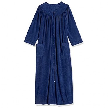 AmeriMark Women’s Terry Knit Long Robe – Bath Robe w/ Snap Front & Trapunto Trim