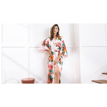 BABEYOND Kimono Robe Long Floral Bridesmaid Wedding Bachelorette Party Robe 53 Inches