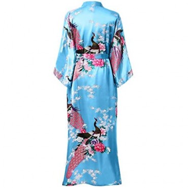 BABEYOND Women's Plus Size Kimono Robe Long Robes with Peacock and Blossoms Printed Plus Size Kimono Outfit