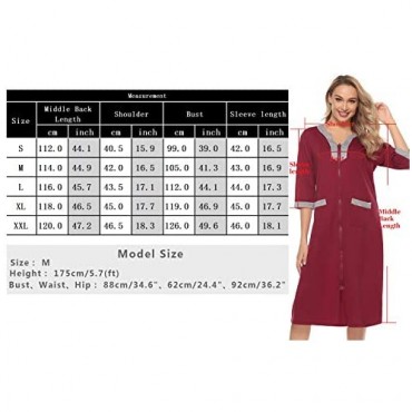 Doaraha Women Zipper Front Robes Half Sleeve Loungewear Full Length Nightgowns Long Housedress House Coat with Pockets S-XXL
