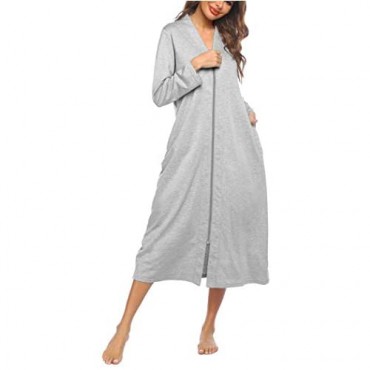 Ekouaer Women Zipper Robe Long Sleeve Loungewear Lightweight Housecoat Full Length Nightgown