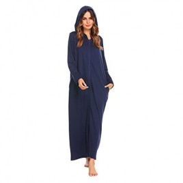 Ekouaer Womens Long Sleeve Sleep Shirt V-Neck Loose Nightshirt Sleepwear Nightgown Pajama PJ S-XXL