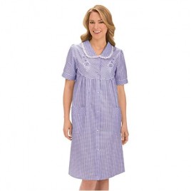 Gingham Robe with Floral Accents Snap-Front Closure and Lace Trim
