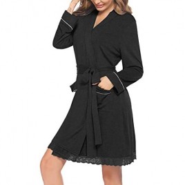 Hotouch Womens Robes Long Sleeve Lace Trim Bath Robes Famale Maternity Robe for Home/Hospital Pockets