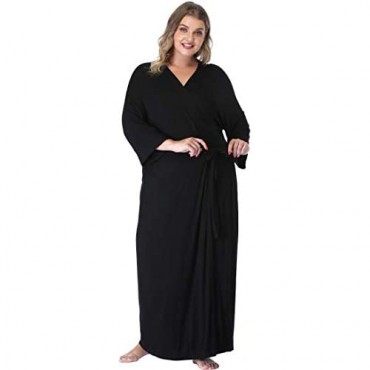 iFigure Women's Plus Size Bathrobes Long Robe Dressing Gown Soft Sleepwear