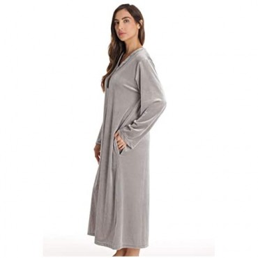 Just Love Stretch Velour Embroidered Zipper Lounger Robe for Women with Pockets