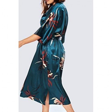 KIM+ONO Plus Size Women's Satin Kimono Robe Long - Floral