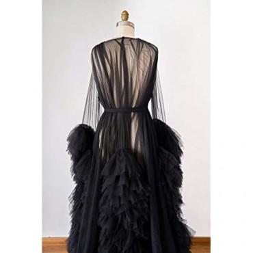 Ladies Dressing Gown Perspective Sheer Long Robe Puffy Tulle