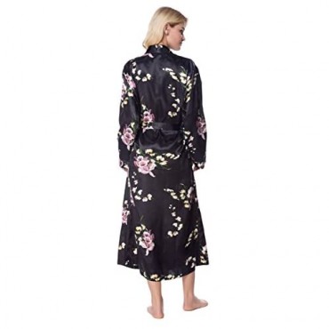 Lavenderi Women's Long Classic Satin Kimono Lounge Bathrobe Robe