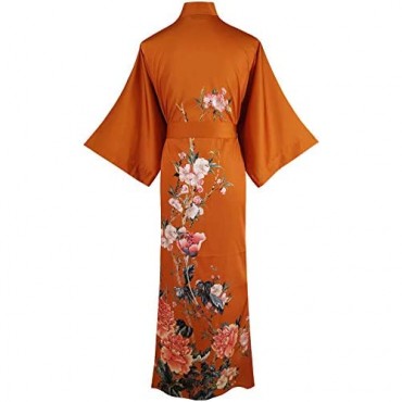 Ledamon Women's Kimono Robe Long - Classic Pocket Floral Bathrobe Nightgown