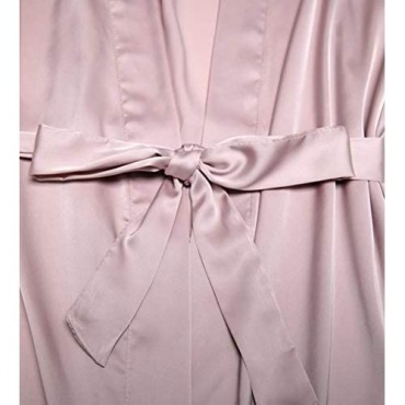 owiter Women's Plain Color Satin Silk Kimono Robes Elegant Style Nightgown Long
