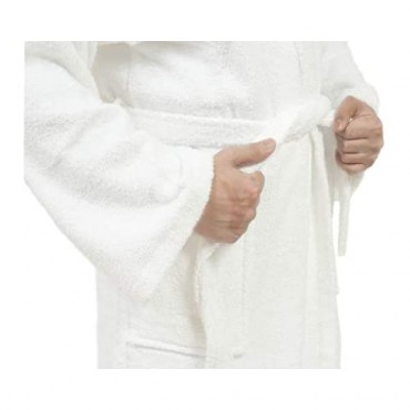 Premium Terry White Cotton Bathrobe Unisex - Luxurious Lightweight - Hotel Quality - Absorbent Soft Cotton