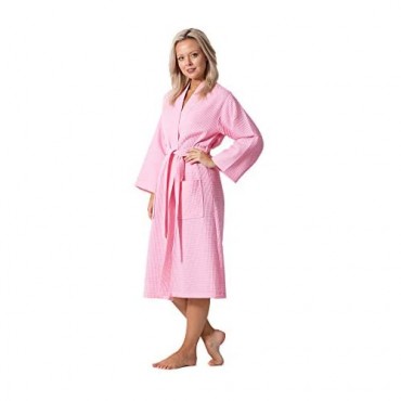 Premium Turkish Cotton Waffle Weave Lightweight Kimono Spa Bathrobe for Women