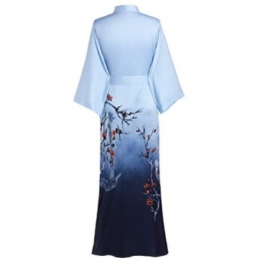 PRODESIGN long Kimono Robe Satin Sleepwear Gradient Watercolor Silky Kimono Nightgown Bathrobe Kimono Blouse Cardigan