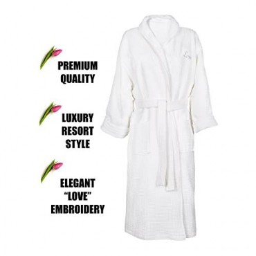 ROBES & KALE Women's Plush Love Bathrobe in Thick Cotton Terry and Waffle Weave. One Size. White