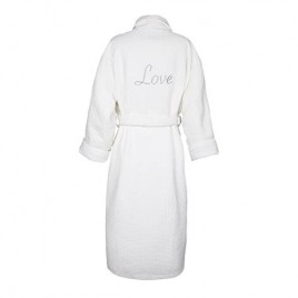 ROBES & KALE Women's Plush Love Bathrobe in Thick Cotton Terry and Waffle Weave. One Size. White