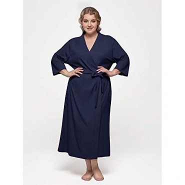 SIORO Womens Plus Size Robe Lightweight Cotton Kimono Bathrobe Short Soft Knit Loungewear Long Spa Robes XL-3XL