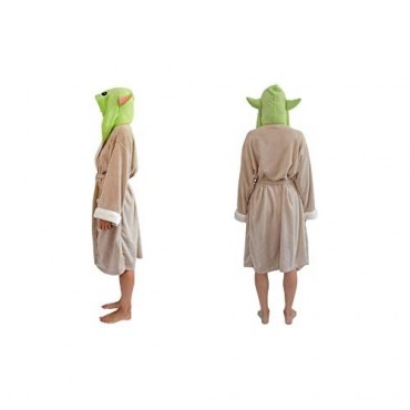 Star Wars: The Mandalorian Grogu The Child Hooded Bathrobe for Women | Baby Yoda-Themed Soft Plush Spa Robe for Shower | Lightweight Fleece Housecoat With Belted Tie | One Size Fits Most Adults