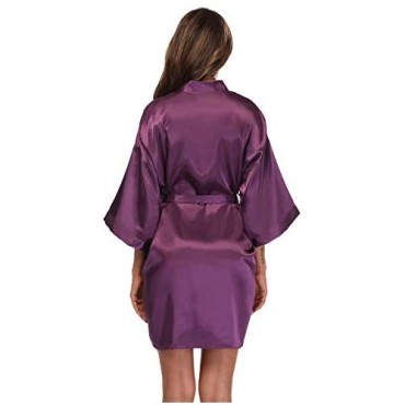 Sueshop Women's Satin Kimono Robes Short Silky Bathrobe Pure Color Robe for Wedding