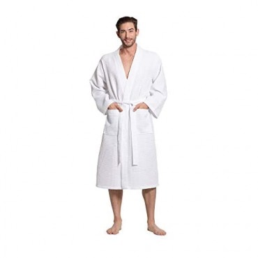 Turkuoise Linen Premium Cotton Blend Lightweight Long Waffle Kimono Bath and Spa Robe