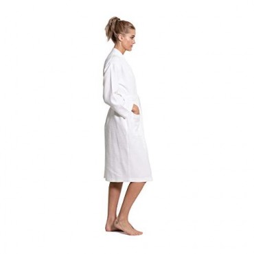 Turkuoise Women's Long Waffle Robe 100% Cotton Kimono Bathrobe