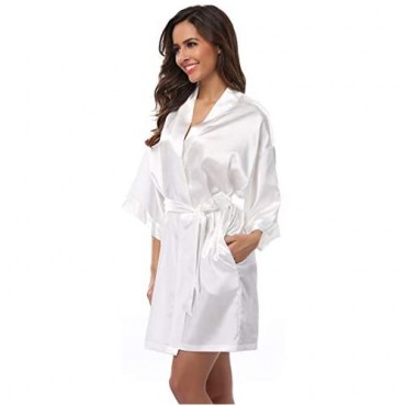 WitBuy Women's Satin Robes for Wedding Silky Bathrobe Bride and Bridesmaids Nightgown with Rhinestones