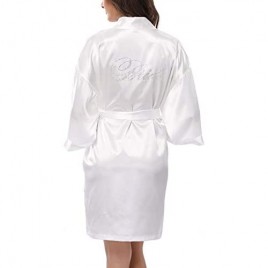WitBuy Women's Satin Robes for Wedding Silky Bathrobe Bride and Bridesmaids Nightgown with Rhinestones