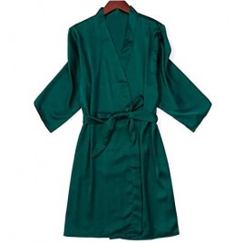 Women's Bride Bridesmaid Robes Silky Dusty Blue Kimono Robes Bathrobes Short Sleepwear for Women Emerald Green