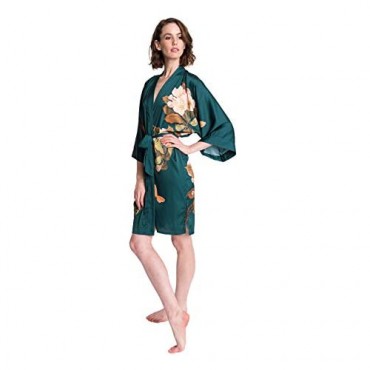 Women's Charmeuse Kimono Robe Short - Watercolor Floral