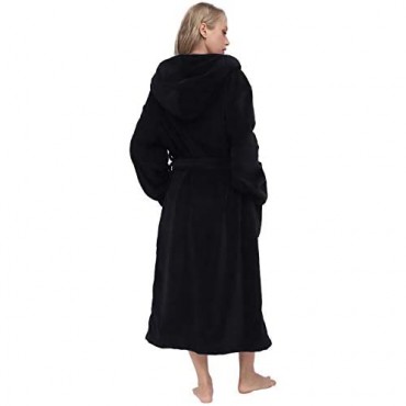 Women's Large Hooded Long Bathrobe with Chest Button Lightweight Fleece Soft House coat
