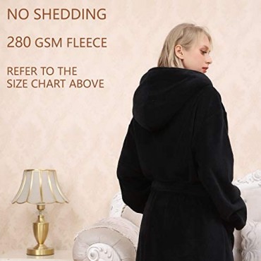Women's Large Hooded Long Bathrobe with Chest Button Lightweight Fleece Soft House coat