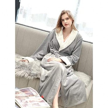 Women's Luxurious Fleece Bath Robe Plush Soft Warm Long Terry Bathrobe Full Length