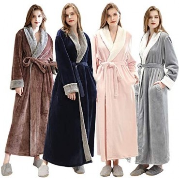 Women's Luxurious Fleece Bath Robe Plush Soft Warm Long Terry Bathrobe Full Length