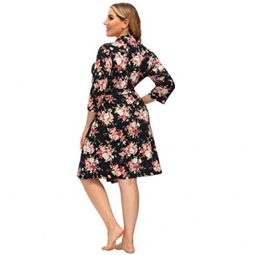 Womens Plus Size Robe Lightweight Cotton Kimono Bathrobe Short Soft Knit Loungewear